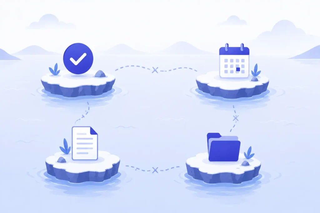Tasks, calendar, files, and documents scattered across disconnected tools