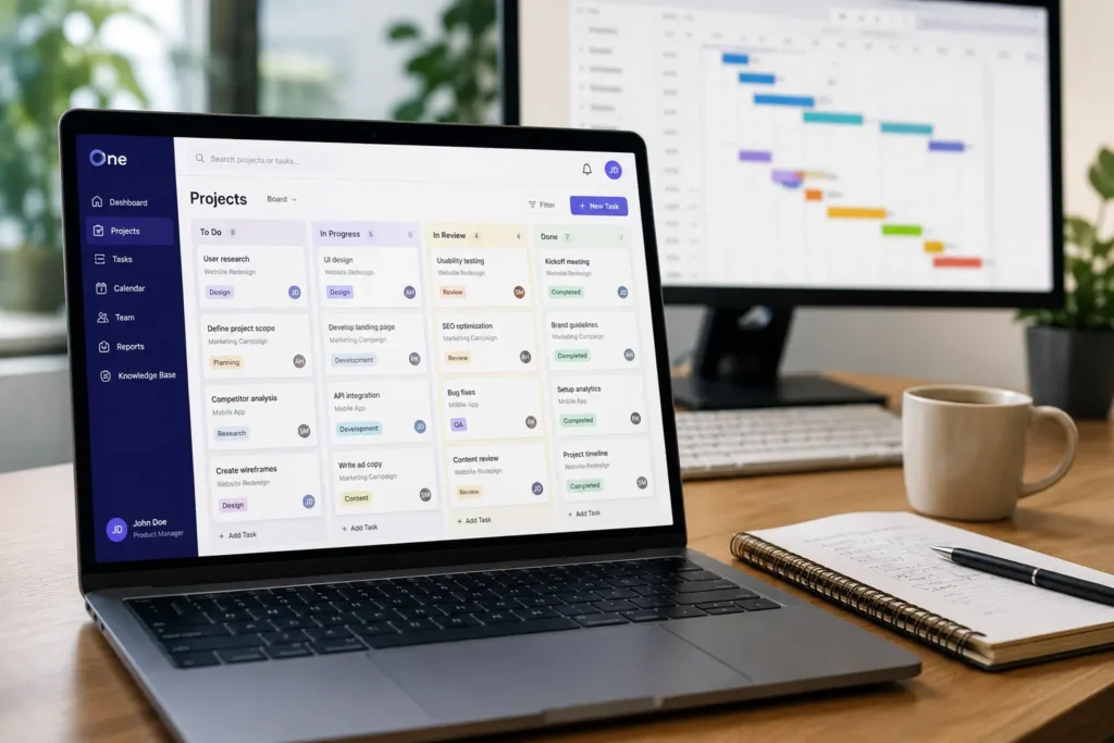 project management software on laptop